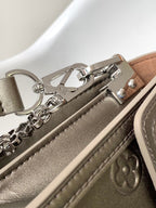 LOUIS VUITTON LV 25S MINI DAUPHINE BAG 20 IN BEIGE GRAY MOONOGRAM CALFSKIN SHIMMERING METALLIC GOLD