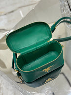 PRADA VANITY CASE 18 IN EMERALD GREEN GRAINED CALFSKIN GOLD HARDWARE