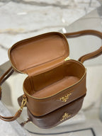 PRADA VANITY CASE 18 IN RUSSET BROWN GRAINED CALFSKIN GOLD HARDWARE