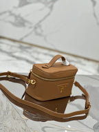 PRADA VANITY CASE 18 IN RUSSET BROWN GRAINED CALFSKIN GOLD HARDWARE