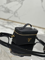PRADA VANITY CASE 18 IN BLACK GRAINED CALFSKIN GOLD HARDWARE