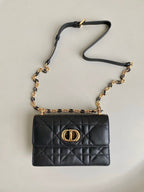 DIOR MINI CHAIN BAG 17 IN BLACK CALFSKIN
