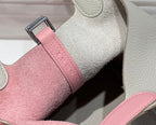 HERMES 25S PICOTIN LOCK 18 IN PINK AND LIGHT GRAY CALFSKIN SILVER HARDWARE