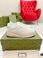 GUCCI EMBOSSED TRAINER WHITE AND PASTEL PINK CALFSKIN