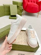 GUCCI EMBOSSED TRAINER WHITE AND PASTEL PINK CALFSKIN