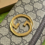 GUCCI BLONDIE SHOULDER BAG 21 IN BEIGE MONOGRAM CANVAS AND DARK BROWN CALFSKIN TRIM GOLD HARDWARE