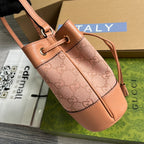 GUCCI OPHIDIA MINI 19 BUCKET LIGHT PINK CANVAS AND CALFSKIN
