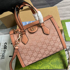GUCCI OPHIDIA SMALL 24 TOTE BAG IN BLUSH PINK CANVAS AND CALFSKIN
