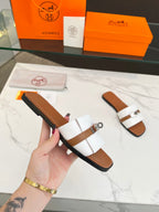 HERMES Giulia Sandal White Tan Calfskin