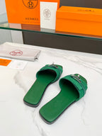 HERMES Giulia Sandal Green Suede Green Calfskin