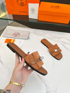 HERMES Giulia Sandal Tan Suede Tan Calfskin