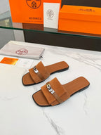 HERMES Giulia Sandal Tan Suede Tan Calfskin