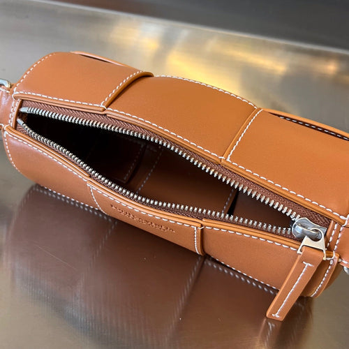 BOTTEGA VENETA SMALL CYLINDER CASSETTE 21 IN RAW SIENNA CALFSKIN
