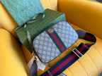 GUCCI OPHIDIA SMALL 24 IN BEIGE CANVAS AND BROWN CALFSKIN