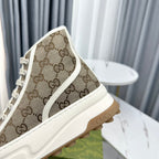 GUCCI HIGH TOP SNEAKER FLATFORM LIGHT BROWN CANVAS