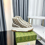 GUCCI HIGH TOP SNEAKER FLATFORM LIGHT BROWN CANVAS