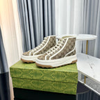 GUCCI HIGH TOP SNEAKER FLATFORM LIGHT BROWN CANVAS