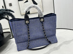 CHANEL DEAUVILLE LARGE 38 TOTE BAG IN VIOLET PURPLE CANVAS WITH WHITE LOGO