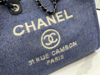 CHANEL DEAUVILLE LARGE 38 TOTE BAG IN VIOLET PURPLE CANVAS WITH WHITE LOGO