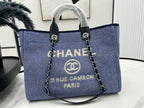CHANEL DEAUVILLE LARGE 38 TOTE BAG IN VIOLET PURPLE CANVAS WITH WHITE LOGO