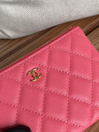CHANEL CLASSIC SMALL 15 ZIPPED POUCH IN BLUSH RED GRAINED CALFSKIN