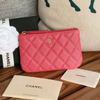 CHANEL CLASSIC SMALL 15 ZIPPED POUCH IN BLUSH RED GRAINED CALFSKIN