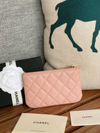 CHANEL CLASSIC SMALL 15 ZIPPED POUCH IN LIGHT PINK GRAINED CALFSKIN