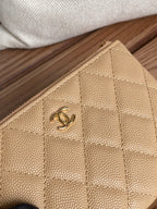 CHANEL CLASSIC SMALL 15 ZIPPED POUCH IN DARK BEIGE GRAINED CALFSKIN