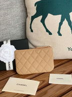CHANEL CLASSIC SMALL 15 ZIPPED POUCH IN DARK BEIGE GRAINED CALFSKIN