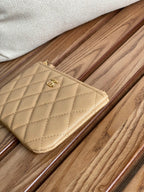 CHANEL CLASSIC SMALL 15 ZIPPED POUCH IN DARK BEIGE GRAINED CALFSKIN