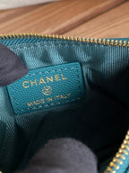 CHANEL CLASSIC SMALL 15 ZIPPED POUCH IN PINE GREEN GRAINED CALFSKIN