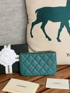 CHANEL CLASSIC SMALL 15 ZIPPED POUCH IN PINE GREEN GRAINED CALFSKIN