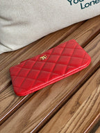 CHANEL CLASSIC SMALL 15 ZIPPED POUCH IN CRIMSON RED GRAINED CALFSKIN