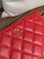 CHANEL CLASSIC SMALL 15 ZIPPED POUCH IN CRIMSON RED GRAINED CALFSKIN