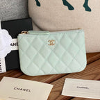 CHANEL CLASSIC SMALL 15 ZIPPED POUCH IN SKY BLUE GRAINED CALFSKIN
