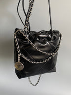 CHANEL HOBO MINI 20CM BLACK LAMBSKIN SHW