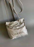 CHANEL HOBO MINI 20CM SILVER LAMBSKIN