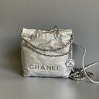 CHANEL HOBO MINI 20CM SILVER LAMBSKIN