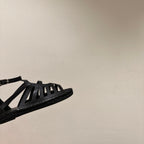 HERMES STRAW SOLE SANDAL BLACK LAMBSKIN