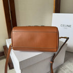 CELINE EMBOSSED  TOP HANDLE BAG 20 IN BROWN CALFSKIN