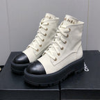CHANEL MARTIN SHORT BOOTS WHITE MIX BLACK LAMBSKIN