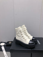 CHANEL MARTIN SHORT BOOTS WHITE MIX BLACK LAMBSKIN