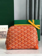VENDÔME COSMETIC POUCH 17 IN ORANGE GOYARDINE CANVAS AND CALFSKIN TRIM