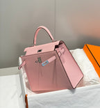 HERMES KELLY 25CM IN ROSE SAKURA SWIFT CALFSKIN SILVER HARDWARE
