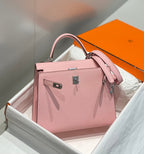 HERMES KELLY 25CM IN ROSE SAKURA SWIFT CALFSKIN SILVER HARDWARE