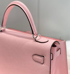 HERMES KELLY 25CM IN ROSE SAKURA SWIFT CALFSKIN SILVER HARDWARE