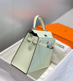 HERMES KELLY 25CM IN VERT FIZZ SWIFT CALFSKIN SILVER HARDWARE