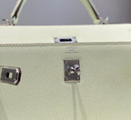 HERMES KELLY 25CM IN VERT FIZZ SWIFT CALFSKIN SILVER HARDWARE