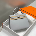 HERMES KELLY 25CM IN GRIS PERLE EPSOM CALFSKIN PALLADIUM HARDWARE