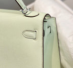 HERMES KELLY 28CM IN VERT FIZZ SWIFT CALFSKIN SILVER HARDWARE